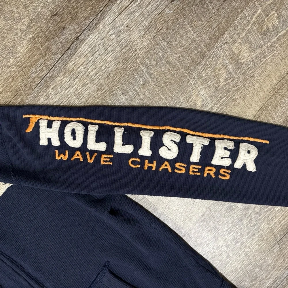 Hollister Waffle Knit Full Zip Hoodie Men's M Blue Fleece Y2K Wave Crashers - Picture 5 of 10